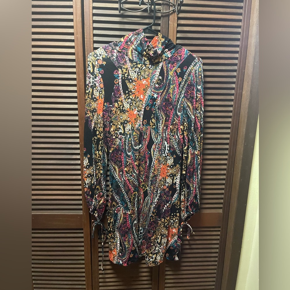 Free People All Dolled Up Mock Neck Mini Dress Size XS Open Back Boho - Picture 2 of 6